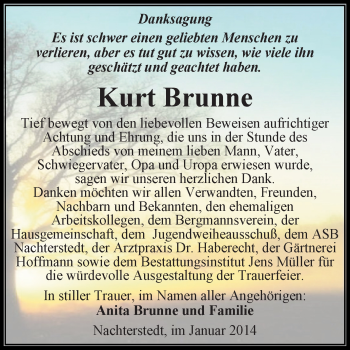 Traueranzeige von Kurt Brunne von WVG - Wochenspiegel Aschersleben