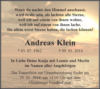 Traueranzeige von Andreas Klein von Super Sonntag Merseburg