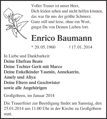 Traueranzeige von Enrico Baumann von Super Sonntag Merseburg