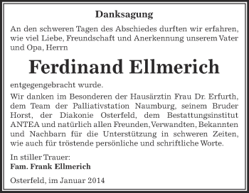 Traueranzeige von Ferdinand Ellmerich von Super Sonntag Zeitz