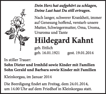 Traueranzeige von Hildegard Kahnt von WVG - Wochenspiegel Wittenberg