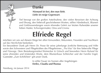 Traueranzeige von Elfriede Regel von Super Sonntag Bernburg