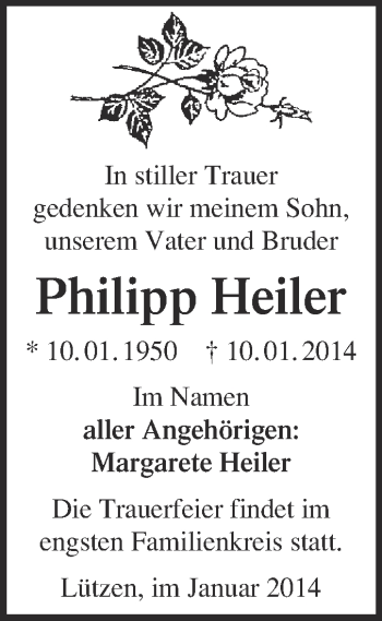Traueranzeige von Philipp Heiler von Super Sonntag Merseburg