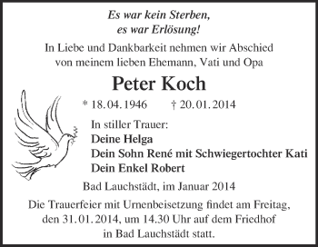 Traueranzeige von Peter Koch von WVG - Wochenspiegel Merseburg