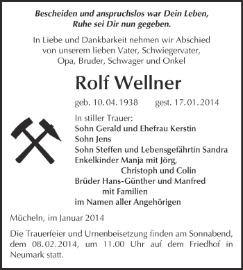 Traueranzeige von Rolf Wellner von WVG - Wochenspiegel Merseburg