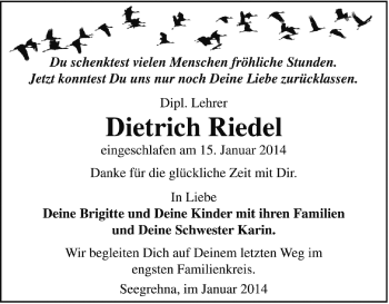 Traueranzeige von Dietrich Riedel von Mitteldeutsche Zeitung