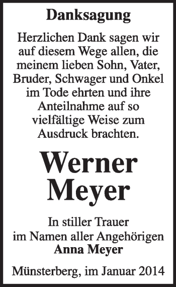 Traueranzeige von Werner Meyer von Super Sonntag Dessau / Köthen