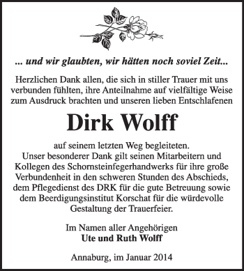 Traueranzeige von Dirk Wolff von Super Sonntag Wittenberg