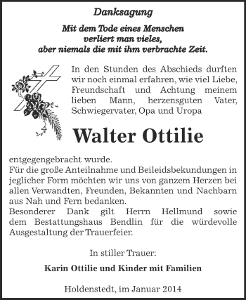 Traueranzeige von Walter Ottilie von WVG - Wochenspiegel SGH