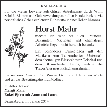 Traueranzeige von Horst Mahr von WVG - Wochenspiegel Merseburg