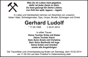 Traueranzeige von Gerhard Ludolf von Super Sonntag Dessau / Köthen