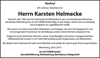 Traueranzeige von Karsten Helmecke von WVG - Wochenspiegel Wittenberg