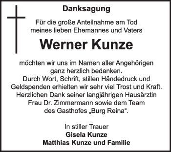 Traueranzeige von Werner Kunze von Super Sonntag Dessau / Köthen
