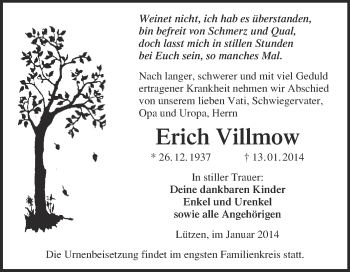 Traueranzeige von Erich Villmow von WVG - Wochenspiegel Merseburg