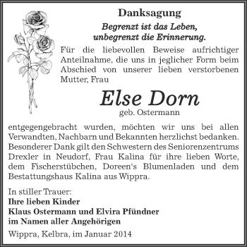 Traueranzeige von Else Dorn von Super Sonntag SGH Mansf. Land