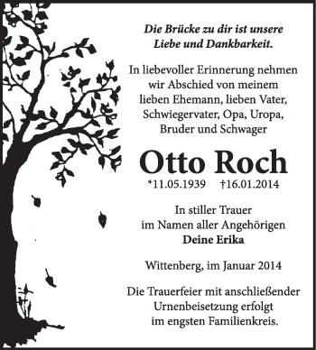 Traueranzeige von Otto Roch von WVG - Wochenspiegel Wittenberg