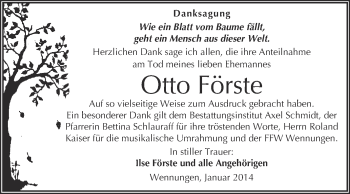 Traueranzeige von Otto Förste von WVG - Wochenspiegel NMB / WSF / ZTZ