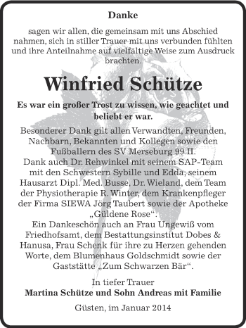 Traueranzeige von Winfried Schütze von Super Sonntag Bernburg
