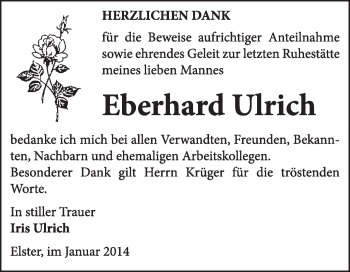 Traueranzeige von Eberhard Ulrich von WVG - Wochenspiegel Wittenberg