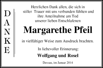 Traueranzeige von Margarethe Pfeil von Super Sonntag Dessau / Köthen