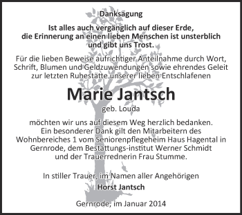 Traueranzeige von Marie Jantsch von WVG - Wochenspiegel Quedlinburg