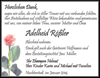 Traueranzeige von Adelheid Rößler von Super Sonntag Aschersleben