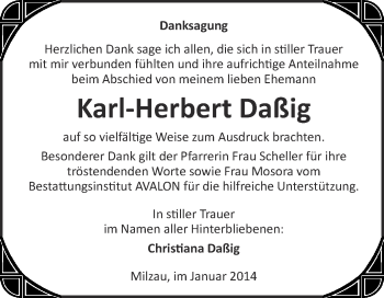Traueranzeige von Karl-Herbert Daßig von WVG - Wochenspiegel Merseburg