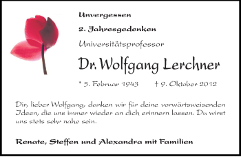 Traueranzeige von Wolfgang Lerchner von Mitteldeutsche Zeitung Halle/Saalkreis
