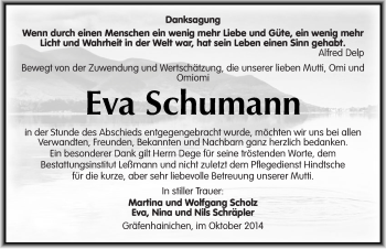 Traueranzeige von Eva Schumann von Mitteldeutsche Zeitung Wittenberg