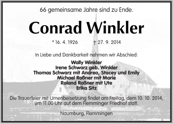 Traueranzeige von Conrad Winkler von Mitteldeutsche Zeitung Naumburg/Nebra