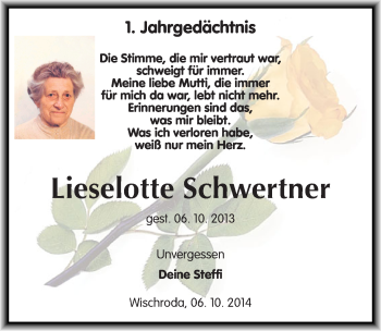 Traueranzeige von Lieselotte Schwertner von Mitteldeutsche Zeitung Naumburg/Nebra