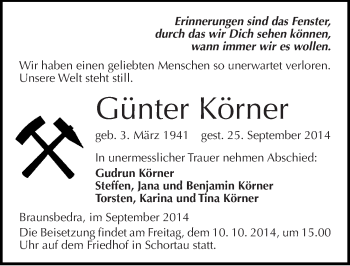Traueranzeige von Günter Körner von Mitteldeutsche Zeitung Merseburg/Querfurt