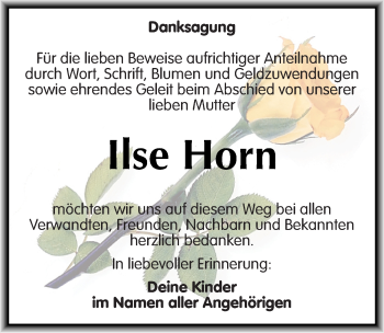 Traueranzeige von Ilse Horn von Mitteldeutsche Zeitung Mansfelder Land