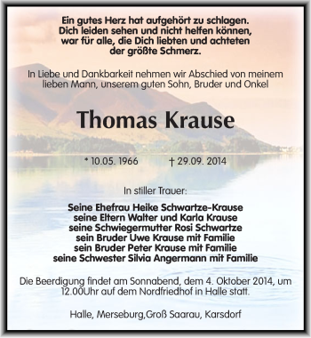 Traueranzeige von Thomas Krause von Mitteldeutsche Zeitung Naumburg/Nebra