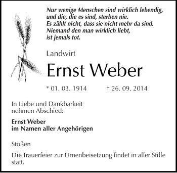 Traueranzeige von Ernst Weber von Mitteldeutsche Zeitung Naumburg/Nebra