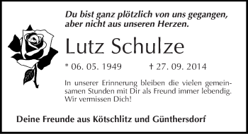 Traueranzeige von Lutz Schulze von Mitteldeutsche Zeitung Merseburg/Querfurt