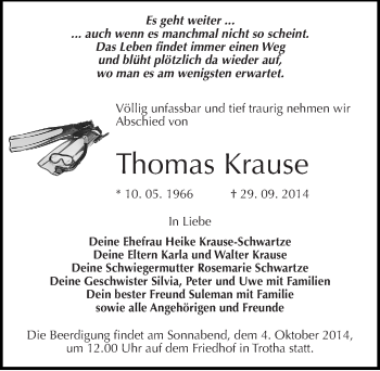 Traueranzeige von Thomas Krause von Mitteldeutsche Zeitung Halle/Saalkreis