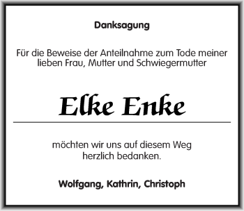 Traueranzeige von Elke Enke von Mitteldeutsche Zeitung Sangerhausen