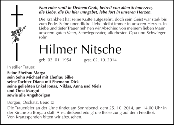 Traueranzeige von Hilmer Nitsche von Mitteldeutsche Zeitung Naumburg/Nebra