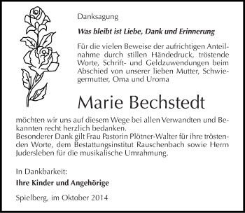 Traueranzeige von Marie Bechstedt von Mitteldeutsche Zeitung Naumburg/Nebra