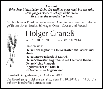 Traueranzeige von Holger Graneß von Mitteldeutsche Zeitung