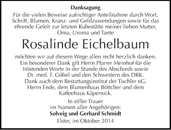 Traueranzeige von Rosalinde Eichelbaum von Mitteldeutsche Zeitung Wittenberg