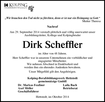 Traueranzeige von Dirk Scheffler von Mitteldeutsche Zeitung