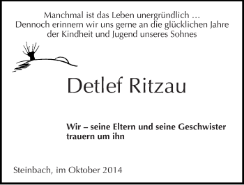 Traueranzeige von Detlef Ritzau von Mitteldeutsche Zeitung Naumburg/Nebra
