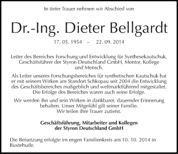 Traueranzeige von Dieter Bellgardt von Mitteldeutsche Zeitung