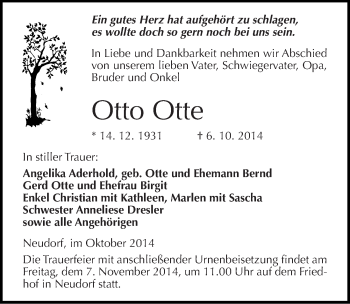Traueranzeige von Otto Otte von Mitteldeutsche Zeitung Quedlinburg