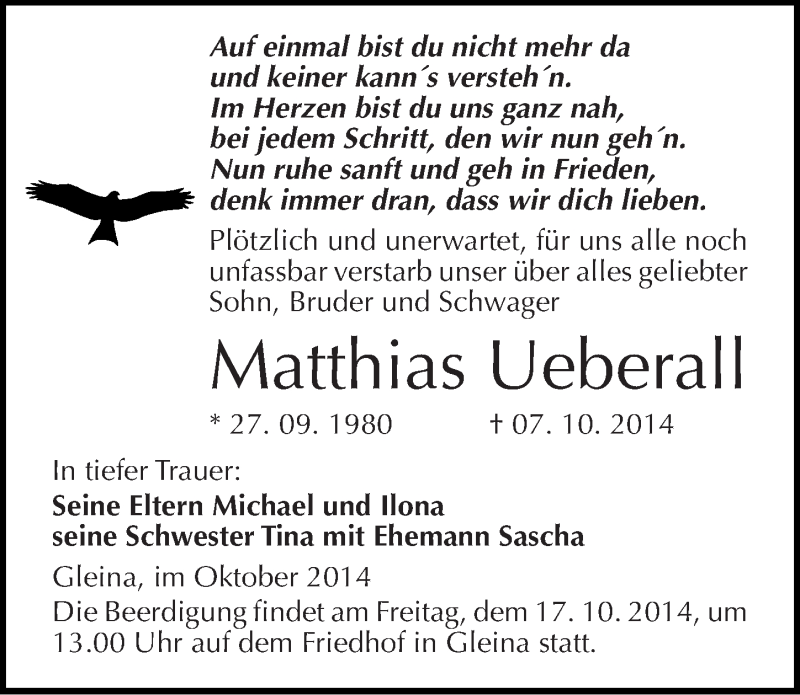  Traueranzeige für Matthias Ueberall vom 11.10.2014 aus Mitteldeutsche Zeitung Naumburg/Nebra
