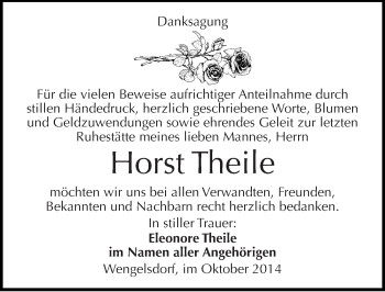 Traueranzeige von Horst Theile von Mitteldeutsche Zeitung Weißenfels