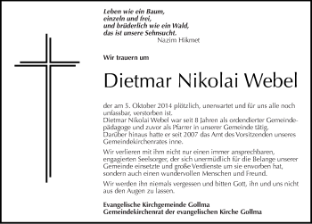 Traueranzeige von Dietmar Nikolai Webel von Mitteldeutsche Zeitung Halle/Saalkreis