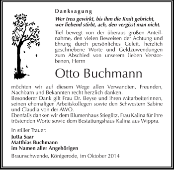 Traueranzeige von Otto Buchmann von Mitteldeutsche Zeitung Mansfelder Land